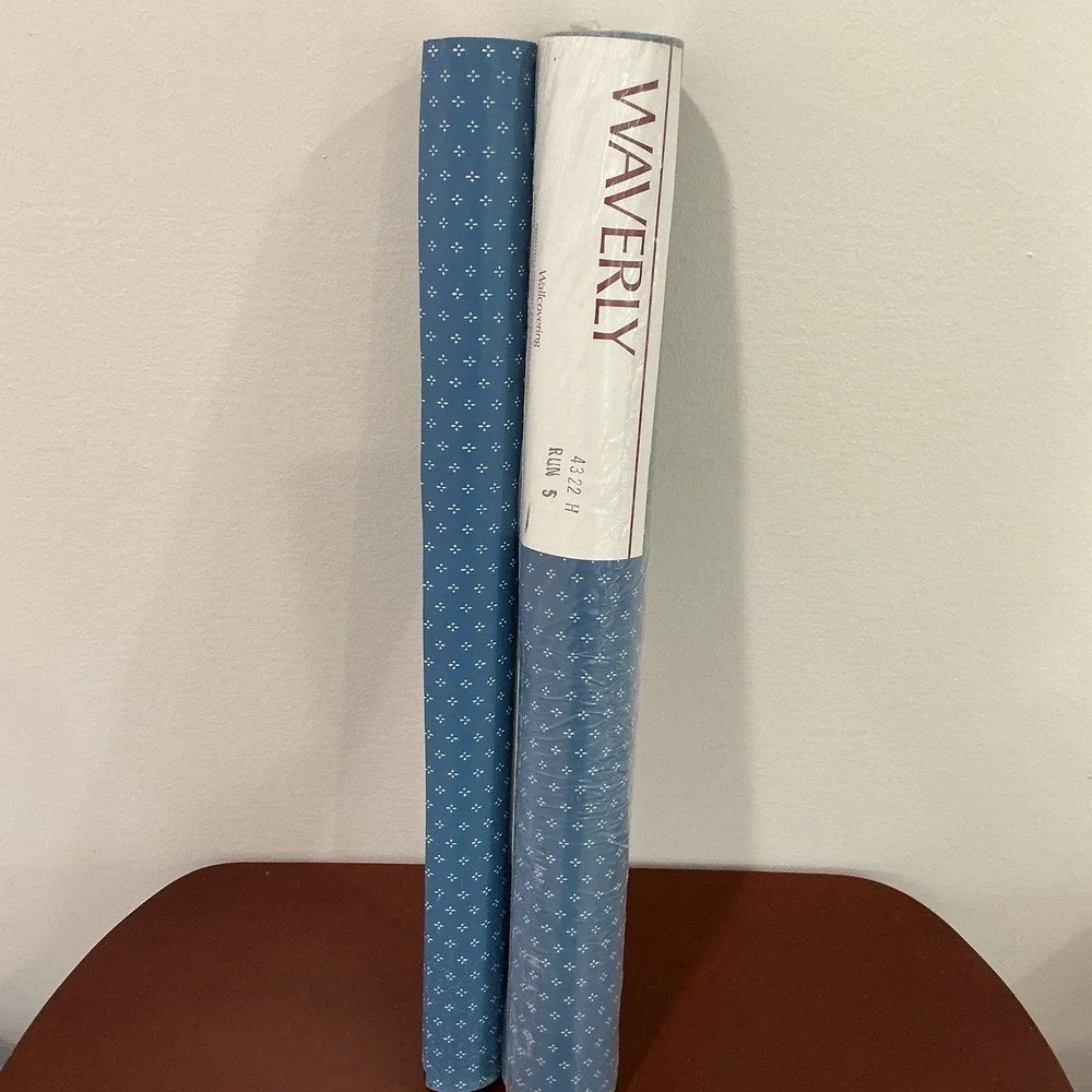 Vintage Waverly ‎ Wallpaper Roll Dot Pattern Blue/White 4322H Sealed With Extra